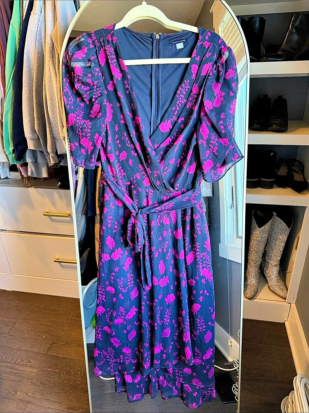 Tommy Hilfiger Chiffon Floral Midi Dress Blue & Pink Size 10